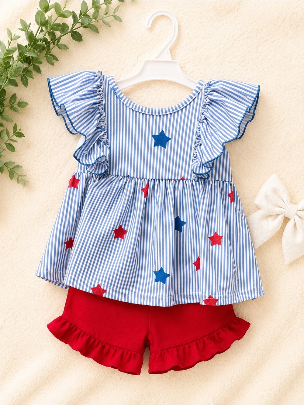 Striped Blue Star Ruffle Top & Red Ruffle Shorts - Kids